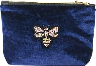 Pochette in velluto blu navy con ape Diamante