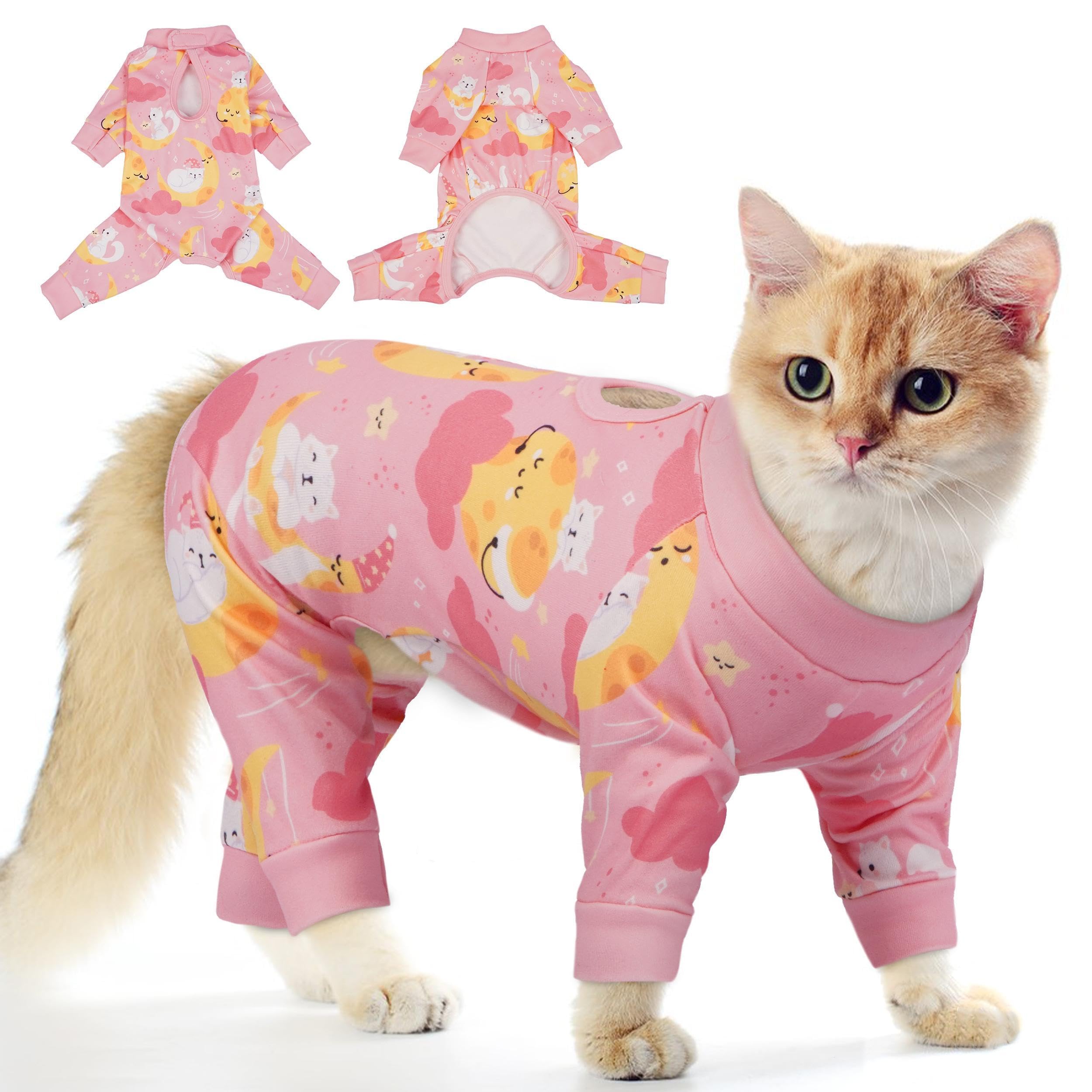 PUMYPOREITY Cat Hair Sticky Sweater, Stretchy 4-Leg Design for Fur Control, Recovery Suit - Breathable & Lightweight for Post-Surgery Protection, Cat