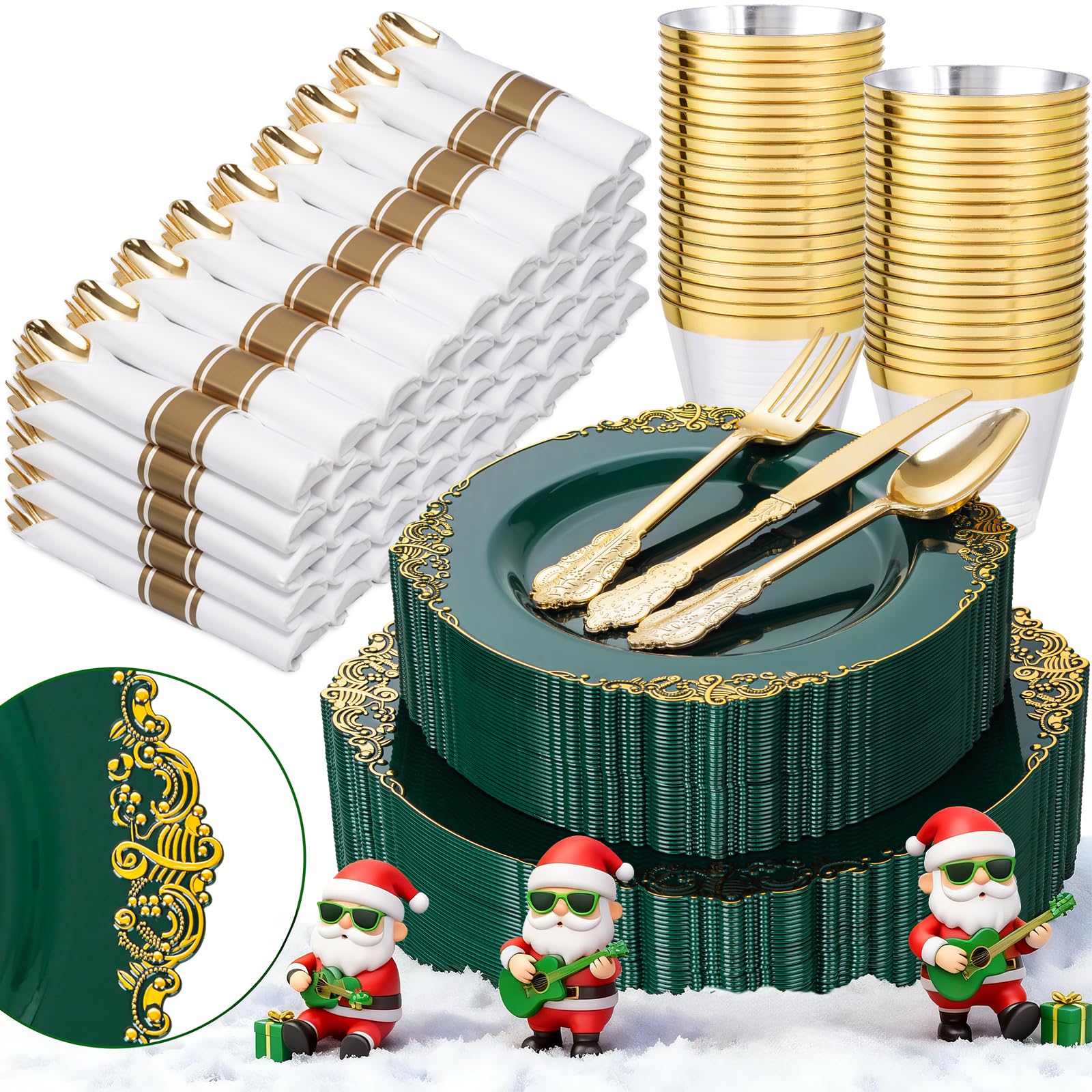 Locker.Ink | Elevate Your Holiday Gatherings with These Christmas Tableware Tips Nervure 350PCS Green Tableware Set