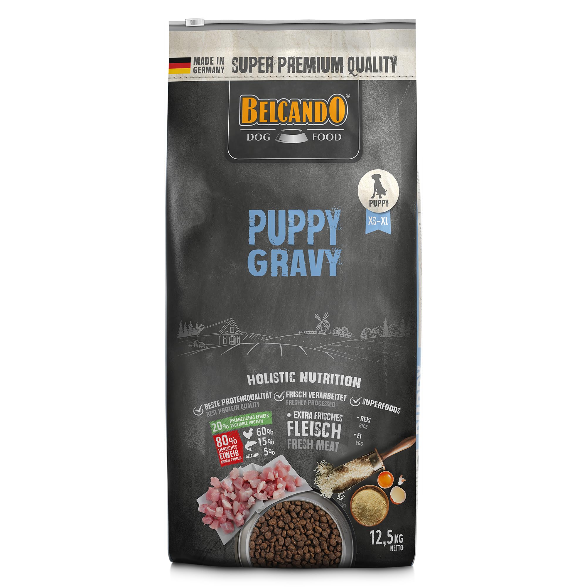 BELCANDO Puppy Gravy [12,5 kg] Welpenfutter | Trockenfutter für Welpen | Alleinfuttermittel für Welpen bis 4 Monate