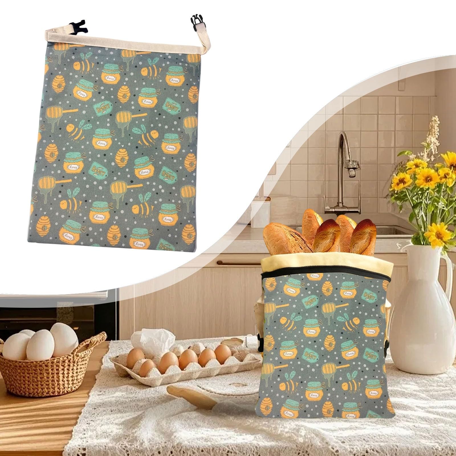 Aufbewahrungsbeutel aus Bienenwachs, wiederverwendbare Brotbeutel mit natürlichem Bienenwachsfutter, Schnallenverschluss, um selbstgemachtes Brot länger frisch zu halten, umweltfreundliche