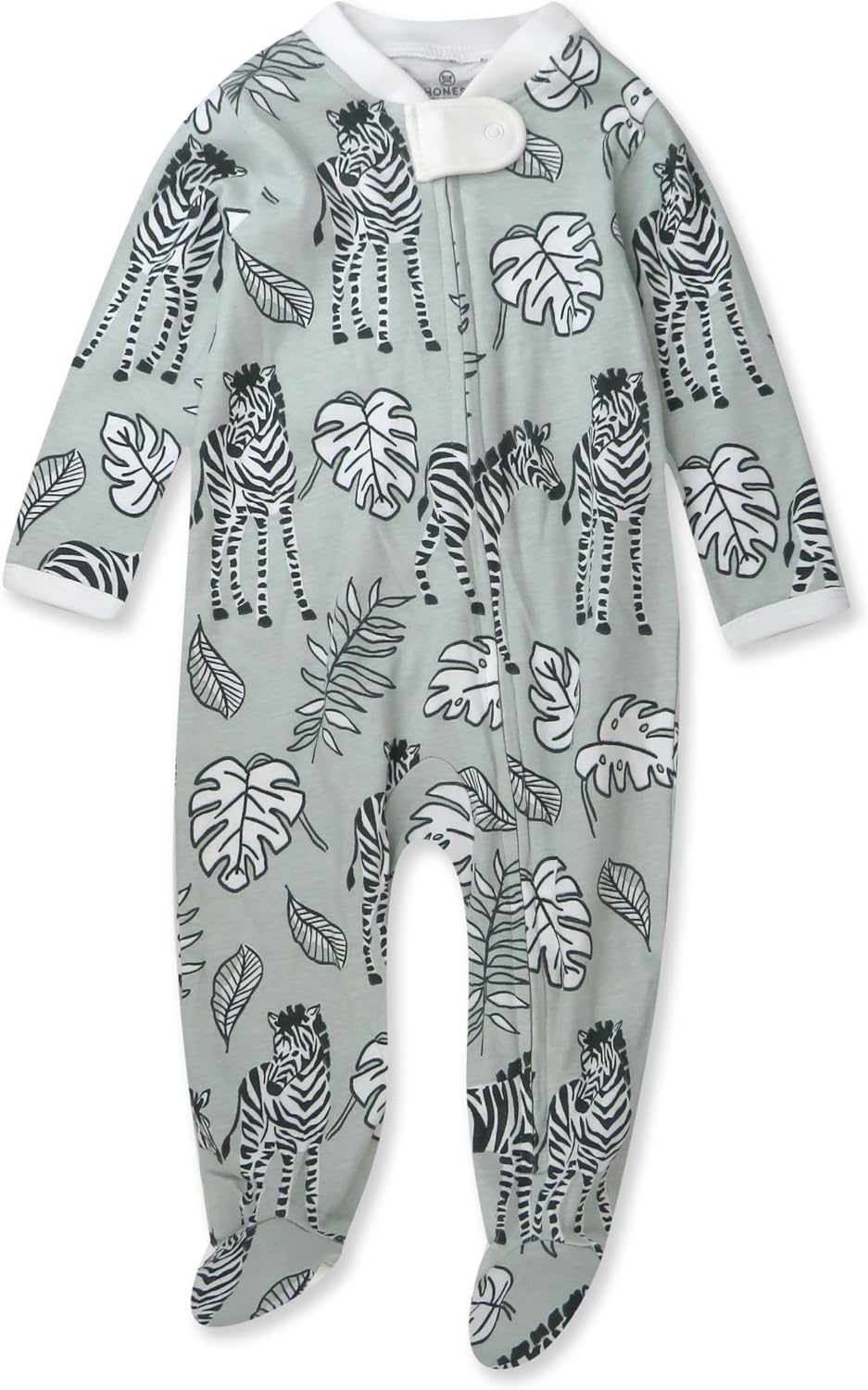 HonestBaby Sleep and Play Footed Pajamas One-piece Sleeper Jumpsuit Zip-Front Pjs 100% Organic Cotton for Baby Girls, Baby Zebra Camo, 6-9 Months