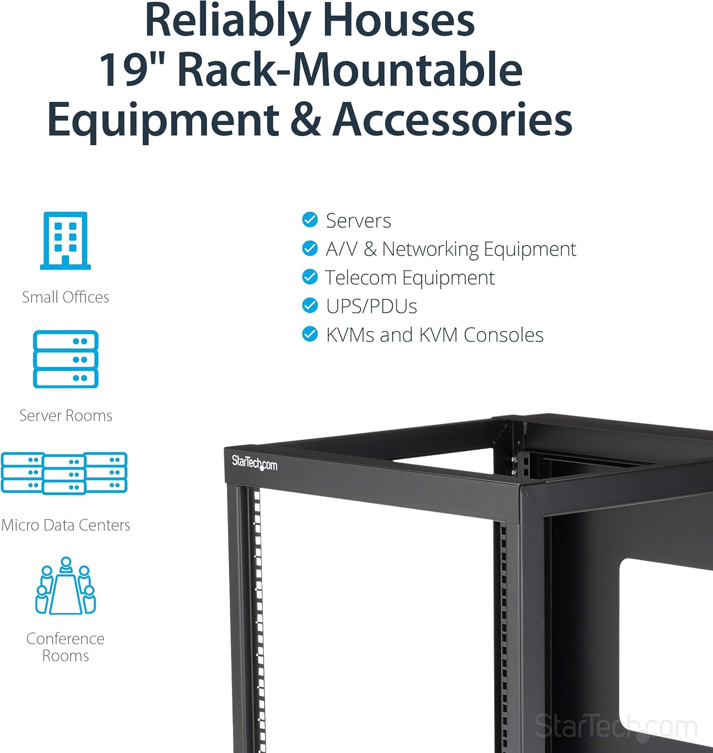 StarTech.com 4-Post 12U Hinged Wall-Mount Network Rack, 19" Open Frame Server Rack with 19.8in Mounting Depth, Wall Mount Swing Out Data Rack for IT / AV / Computer Equipment, TAA (RK1219WALLOH)