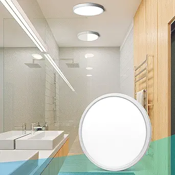 LightingWill 7 Inch LED Flush Mount Ceiling Light Fixture, 6000K Cool White, 1500LM, 12W, Flat Modern Round Lighting Fixture, 120W Equivalent White Ceiling Lamp for Kitchens, Bedrooms.etc.