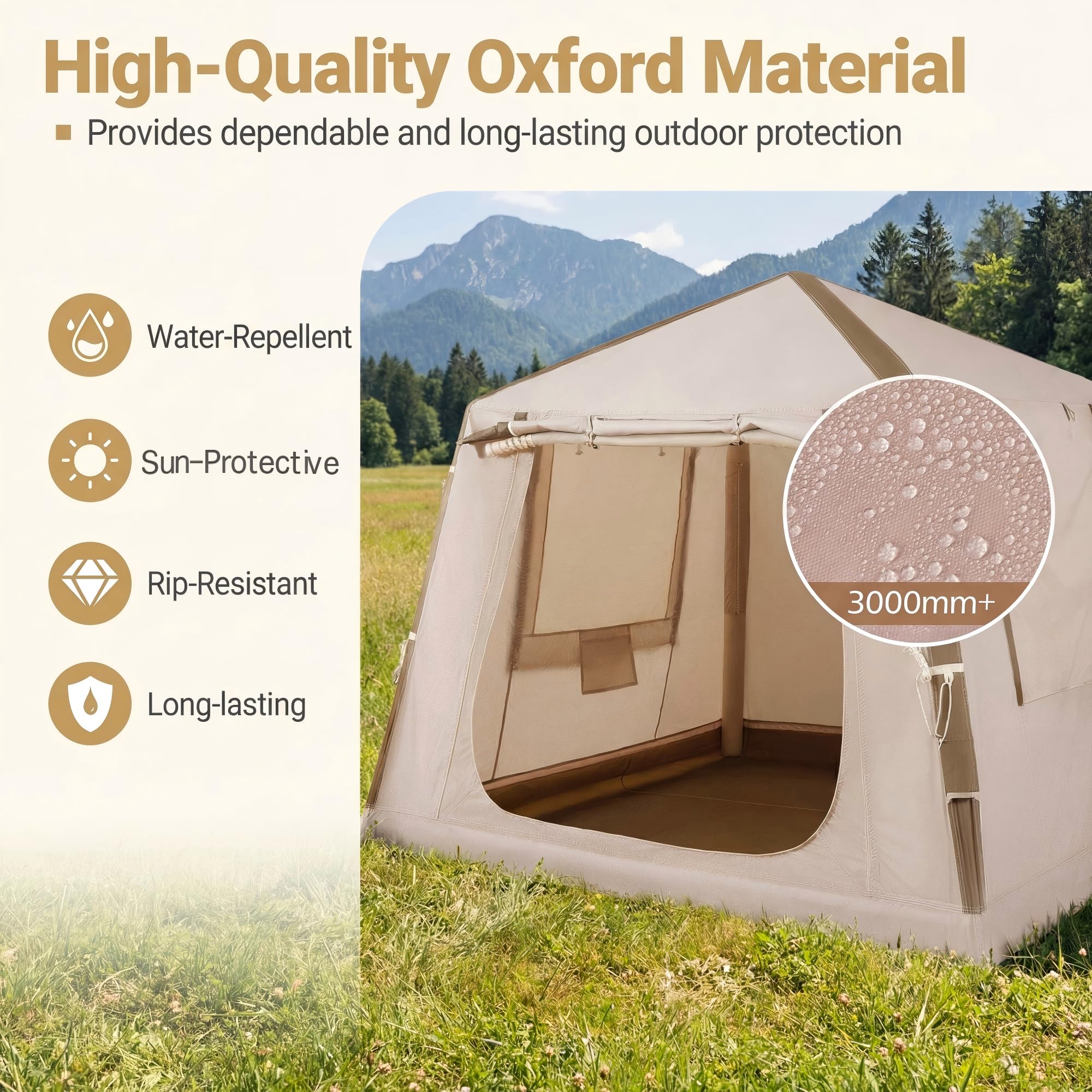 HOMASIS Tenda da Campeggio Gonfiabile, Tenda a Cabina da Esterno per 2-4 Persone, con Pompa, Porte e Finestra in Rete, in Tessuto Oxford Impermeabile, per Viaggi e Escursionie, 210 x 210 x 180 cm