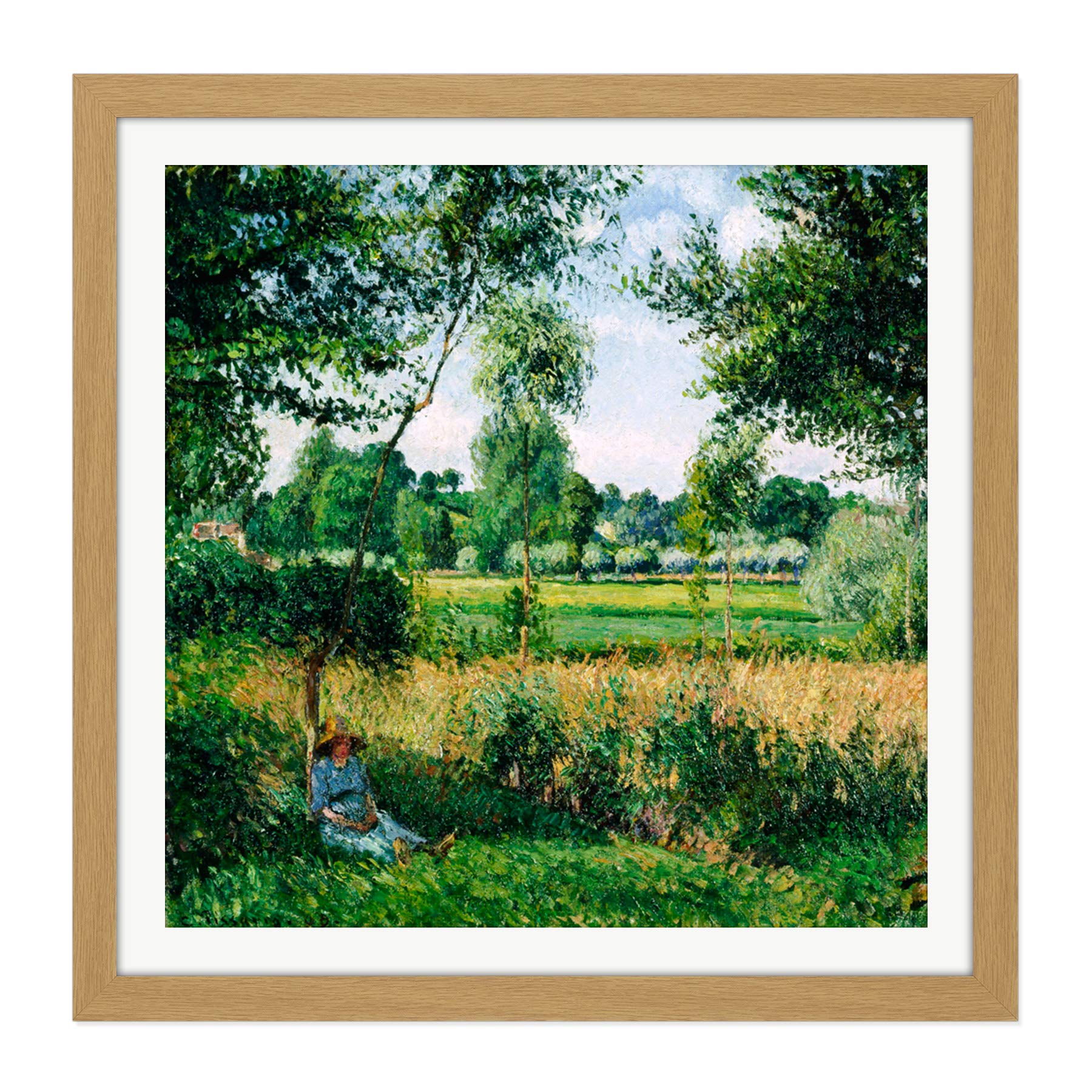 Pissarro Morning Sunlight Effect Eragny Cropped Square Wooden Framed Wall Art Print Picture 16X16 Inch