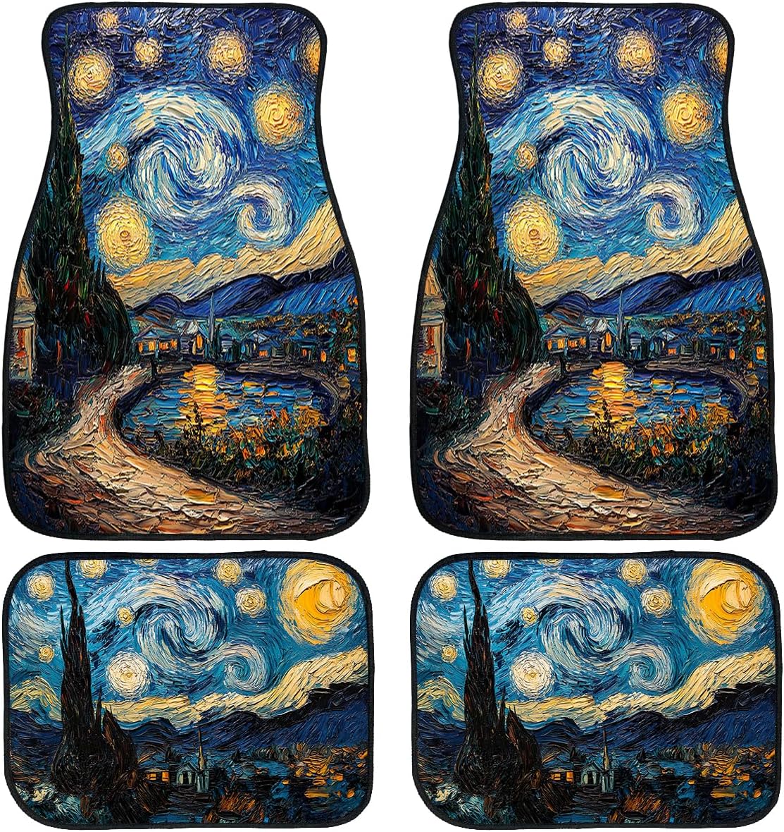 Abstract Car Floor Mats Set of 4 Star Night Oil Painting Vintage Texture Automotive Car Floor Carpets Non-Slip Auto Car Accessories Universal Fit Car Accessories for Truck