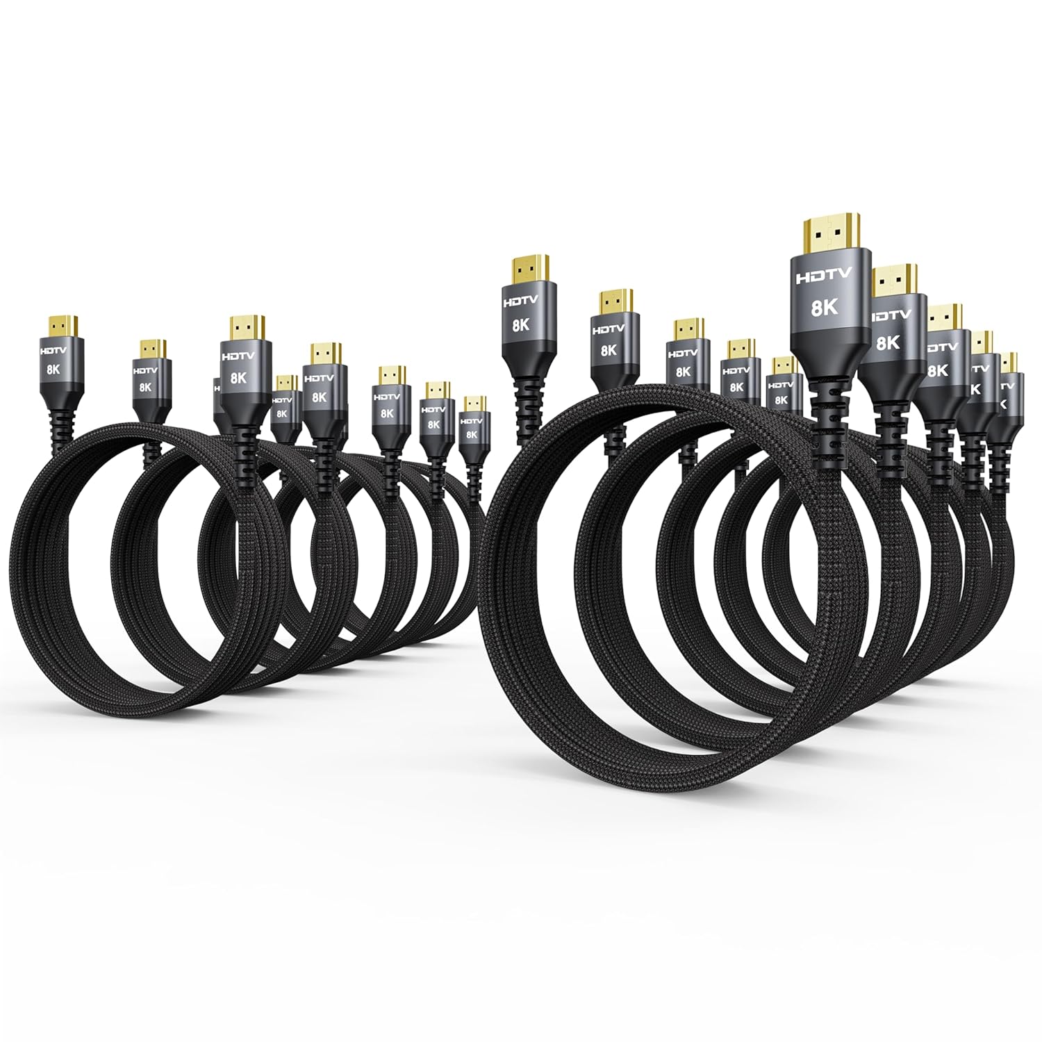 8K HDMI Cable 6FT 10-Pack, High Speed 48Gbps HDMI 2.1 Cord, Support 8K@60Hz & 4K@120Hz, HDR10+, SBTM, 12bit, 3D, eARC, Dolby Atmos, DTS:X, HDCP 2.3 for TV, Monitor, Apple TV, Roku, Soundbar, PS5, Xbox