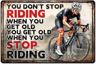 GLOBLELAND Bike Bicycle Cyclists Metal Tin Sign 8x12in "Don't Stop Riding" Vintage Painting Tin Signs Wall Poster Plaque for Bike Shop Garage Home Office Outdoor Space Sports Room Cycling Studio