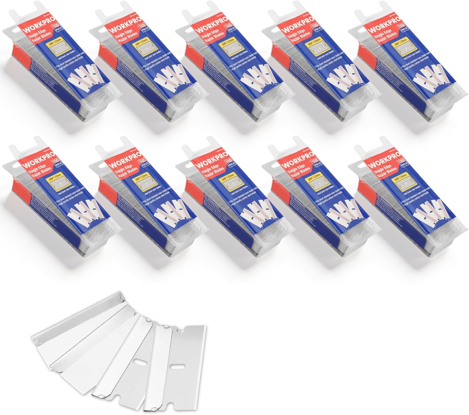 WORKPRO 1000-Pack Single Razor Edge Blades, Industrial Scraper Razor Blades, High Carbon Steel One Edge Razor Blades