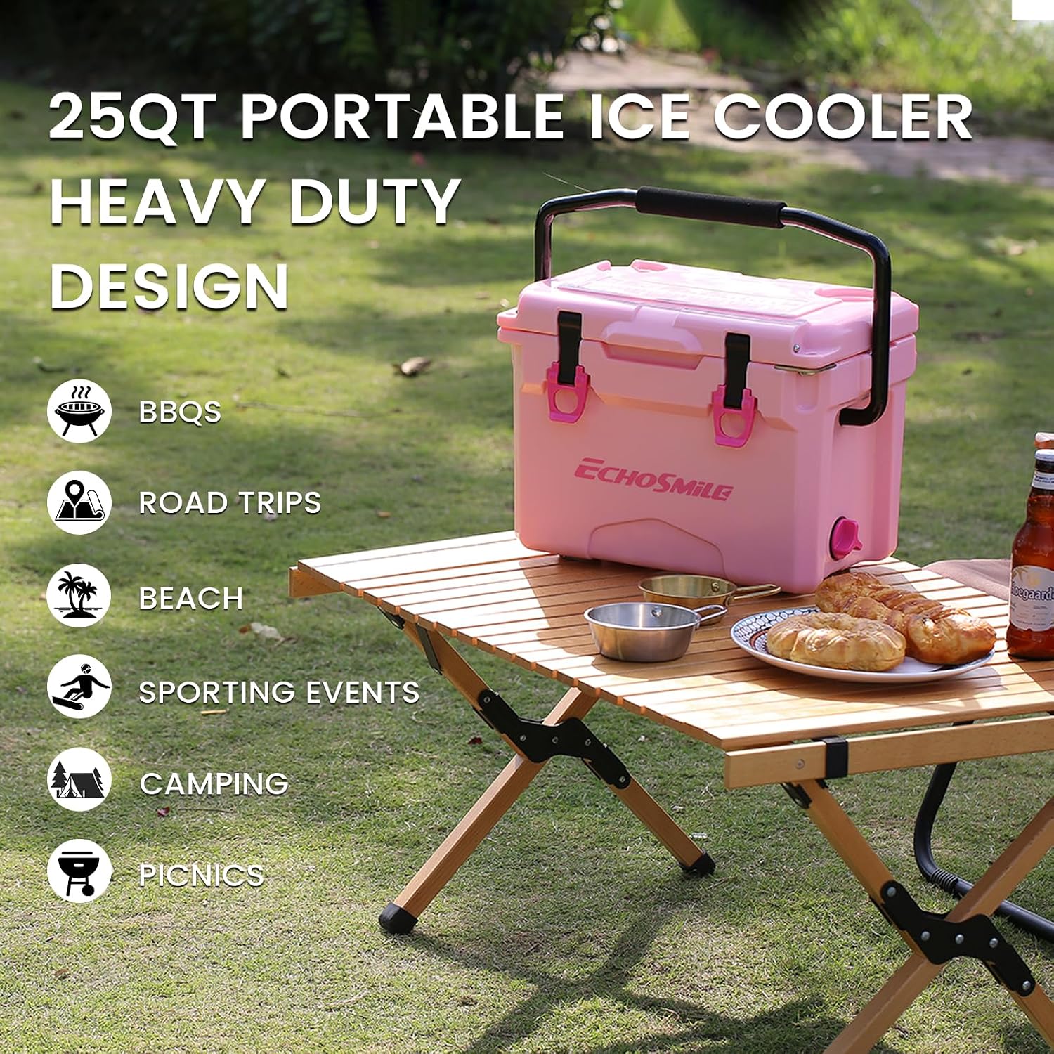 EchoSmile 12/18/25 Quart Rotomolded Cooler, Built to Stand up to The Rigors of The Journey