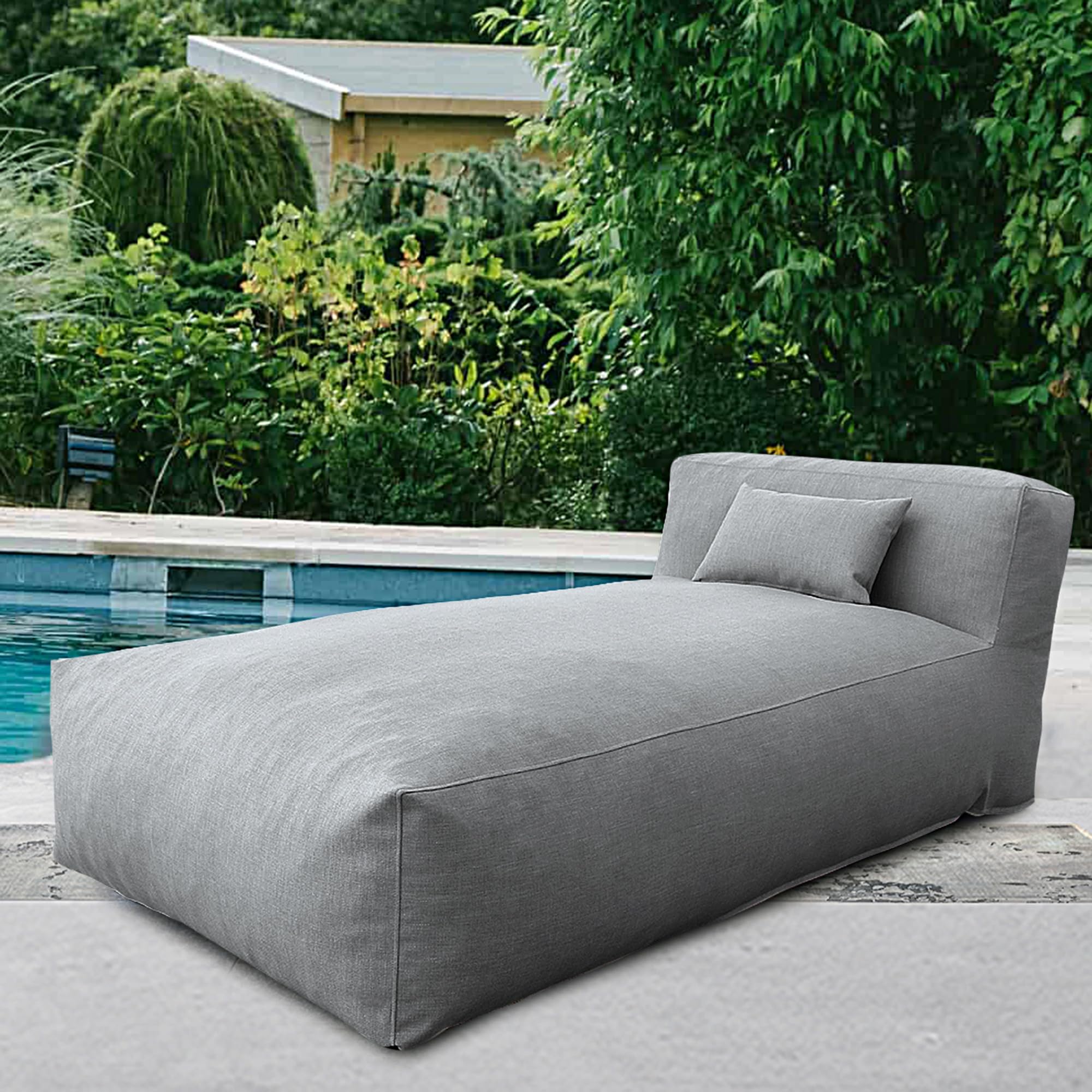 Dineli Chaise Lounge Chair Outdoor Bed Lounger Outdoor Couch Sofa for Pool Comfy Patio Furniture Foam Filling Bean Bed Chair Lazy Sofa for Outside, Water-Resistant Sunbed (Dark Grey, 70'' Length)