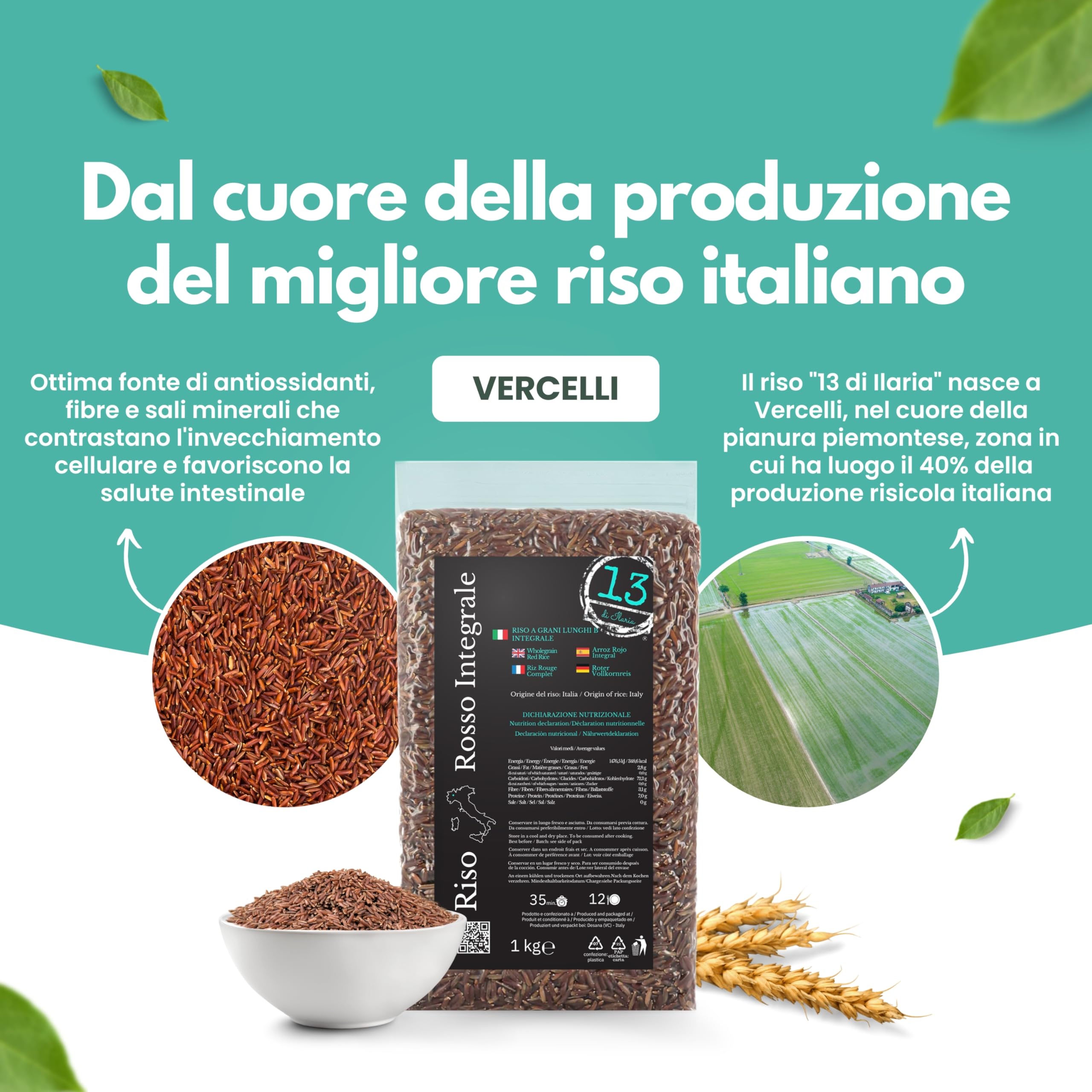 Riso Rosso Integrale Italiano 2 kg – Senza Glutine, Ricco di Fibre e Antiossidanti – Croccante e Aromatico – Coltivato in Piemonte – Ideale per una Dieta Sana e Bilanciata | 13 di Ilaria