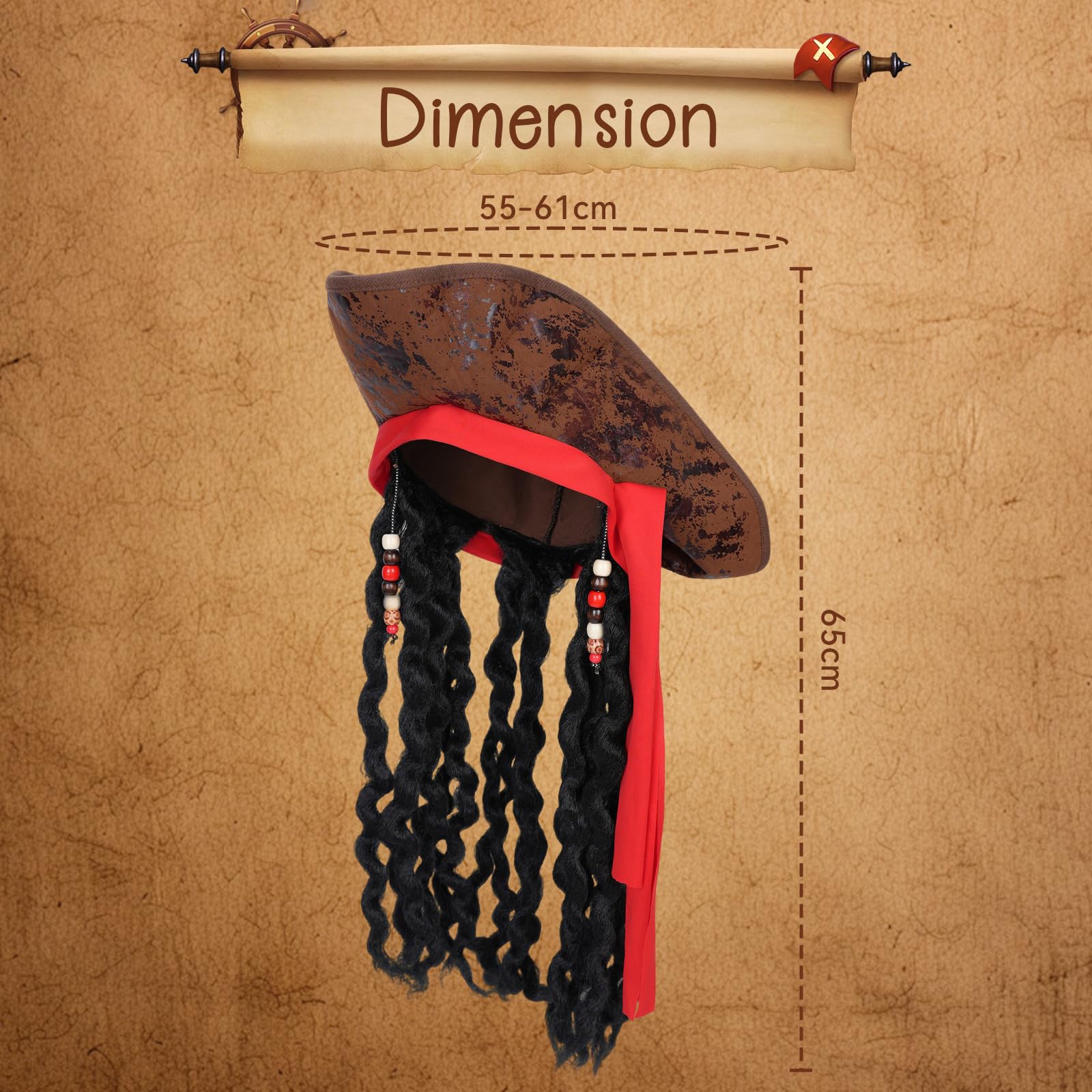 Alaoo Kit Accessori Pirata, Capitano Pirata Costume Accessori, Accessori Costume da Pirata con Cintura Bandana da Pirata, Accessori per Costume da Pirata per Halloween Carnevale Festa