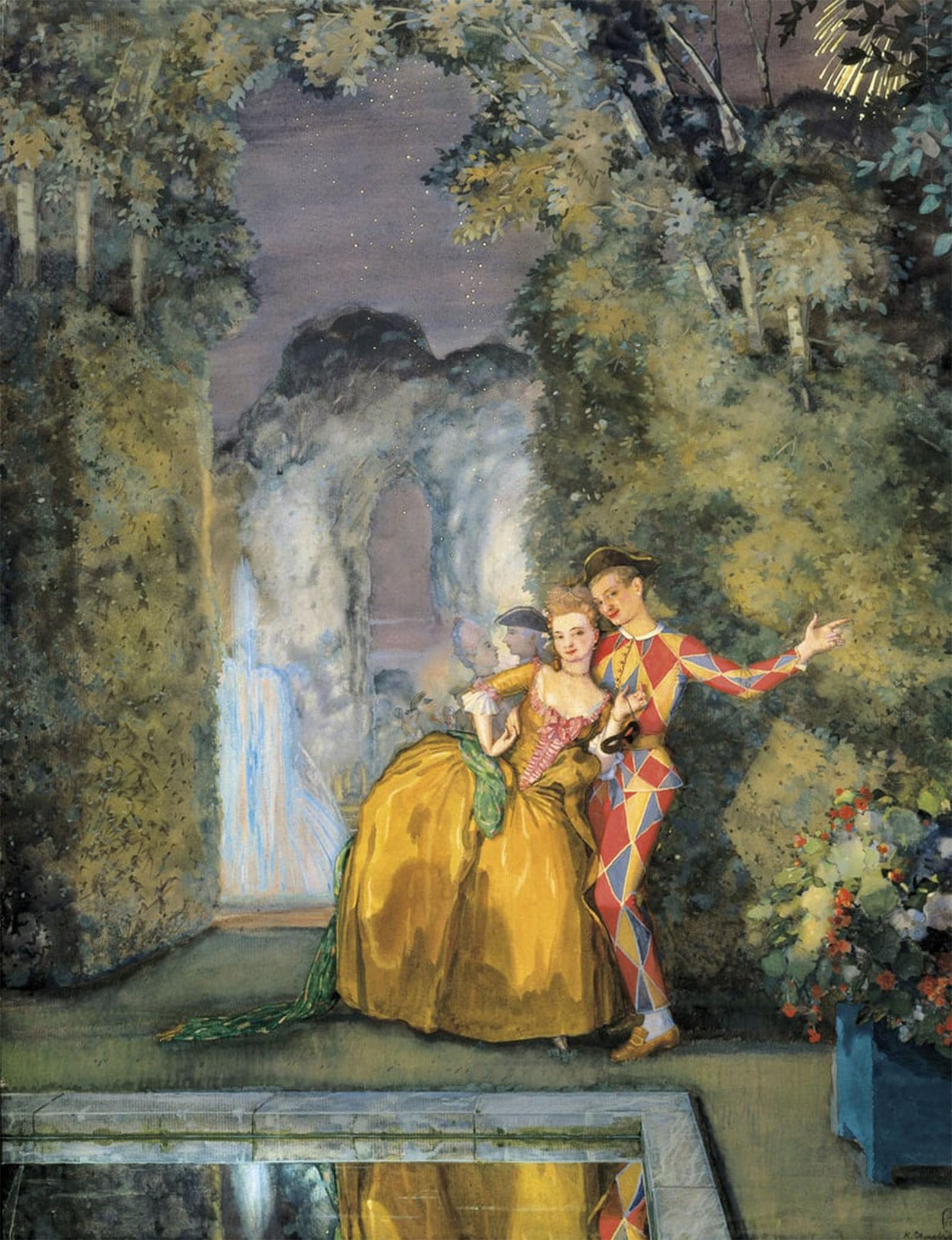 SERENDIPITP Abstract Painting Mural Print Picture Wall Decor Painting Maid with Harlequin by Konstantin Andreevic Somov Vintage Wall Artwork for Home Decor 60x90cm