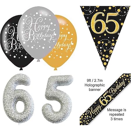 Epf Kit De Decorations De Fete D Anniversaire 65 Ans Banniere Noire Et Doree 6 Ballons Epf Kit De Decorations De Fete D Anniversaire 65 Ans Banniere Noire Et Doree 6 Ballons
