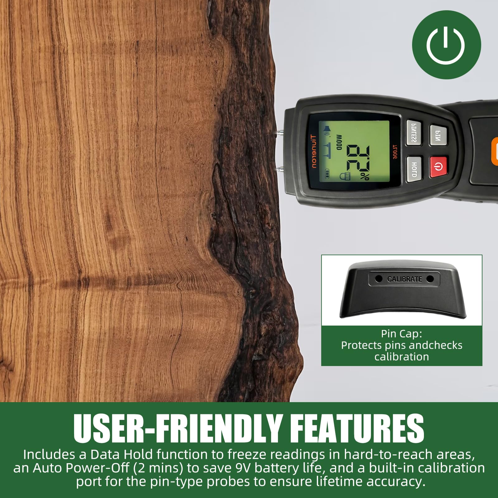 Dual Mode Moisture Meter for Wood and Building Materials, Pin & Pinless 2-in-1 Moisture Detector with Backlight & Buzzer, Digital Water Leak Tester for Hardwood, Softwood, Drywall & Masonry — Amazon image 5