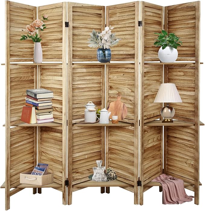 Room Divider 6 Panel, Wood Folding Room Divider