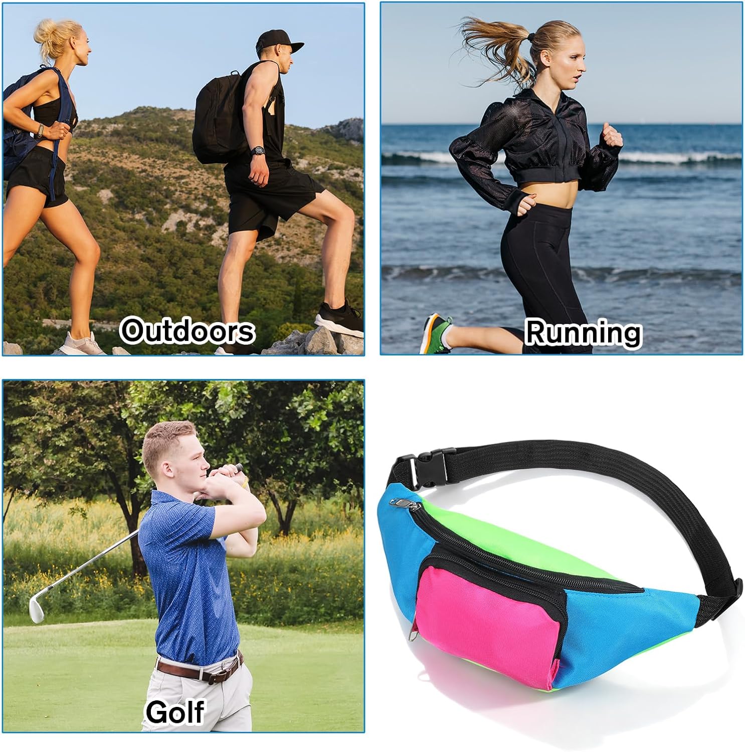 Neon Fanny Pack 80s with 2 Pockets Adjustable Rave Fanny Pack Waist Bag for Women Men, Color Blocked Belt Bag for Festival Travel Party Costume - Image 7