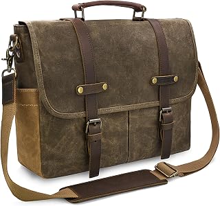 NEWHEY Mens Messenger Bag 15.6 Inch Business Office Work Briefcase, Coffee