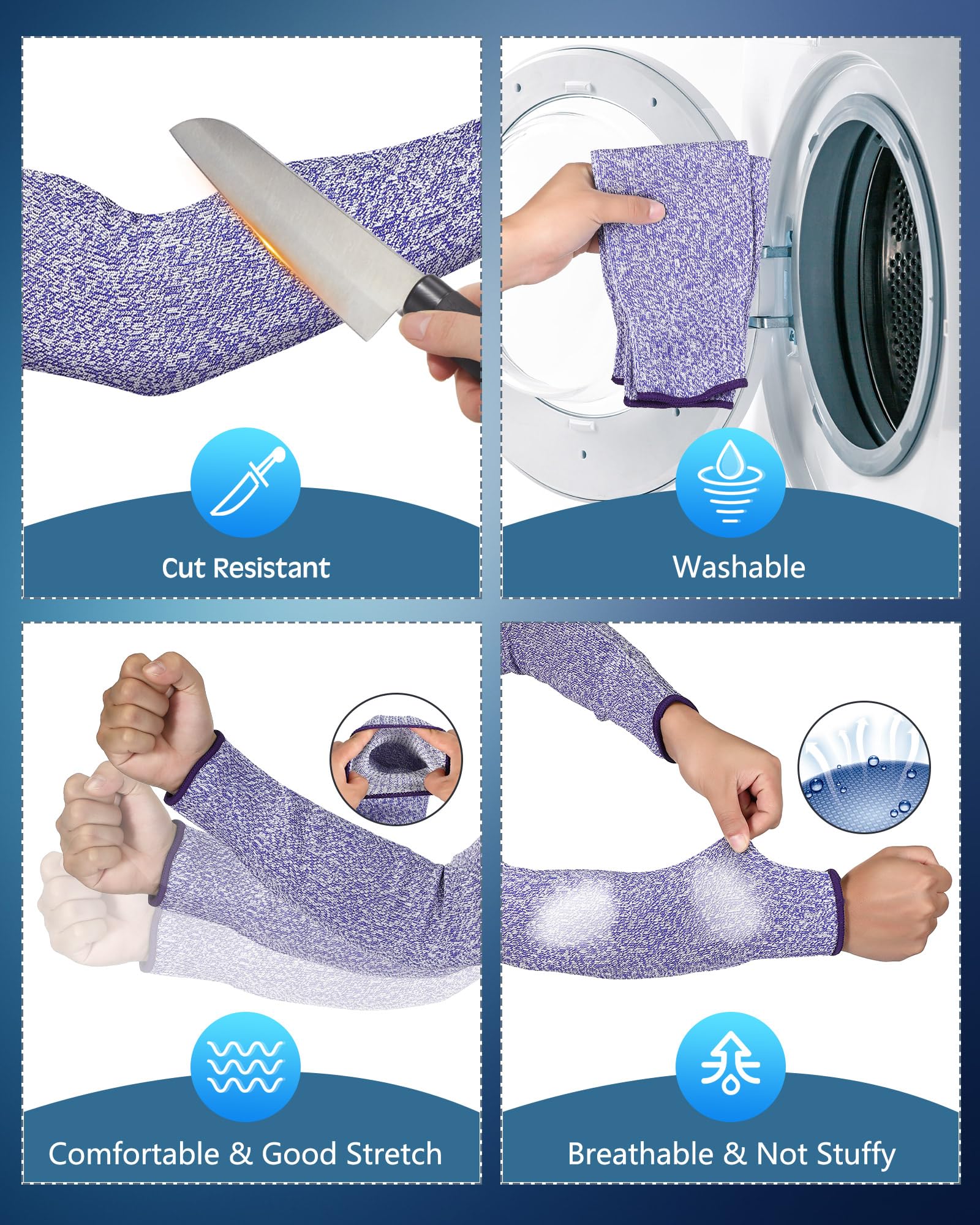 Neer Lot de 3 paires de manchons de protection pour bras résistants à la coupe, niveau 5, pour la peau fine et les manchons de protection anti-bruissement pour les bras
