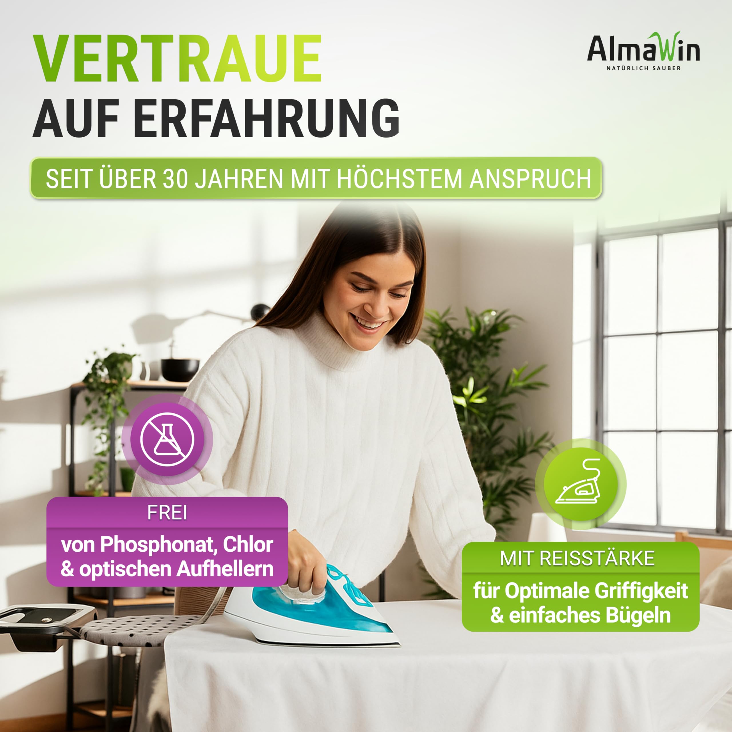AlmaWin® Vollwaschmittel Pulver [4,6kg - 88 Ladungen] mit Lavendel-Duft für strahlende Reinheit - Waschmittel Pulver für alle weißen & farbechten Textilien [30-95°C] - Veganes Voll-Waschpulver