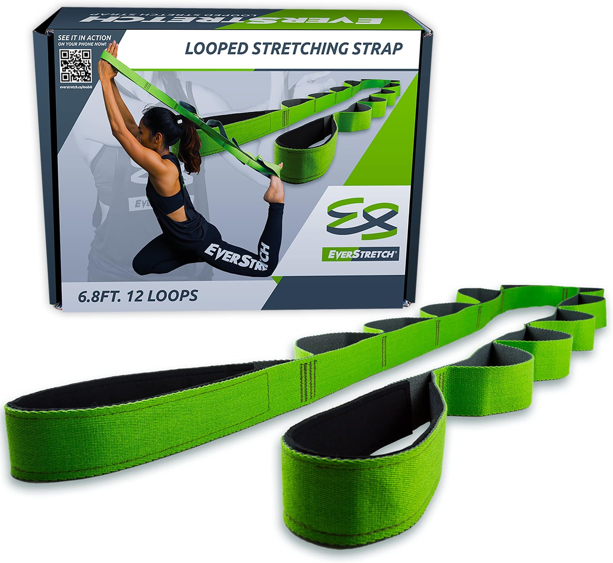 Stretching Strap with Loops by EverStretch: for sports and physical therapy.