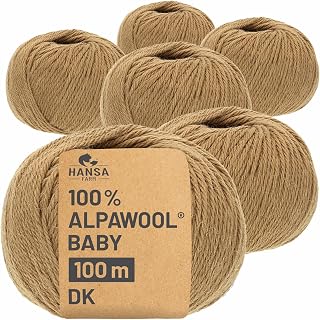 HANSA-FARM | 100% Baby Alpakawolle in 50+ Farben (kratzfrei) - 300g Set (6 x 50g) - weiche Alpaka Wolle zum Stricken & Häkeln in 6 Garnstärken by Hansa-Farm - Cappuccino (Hell-Braun)