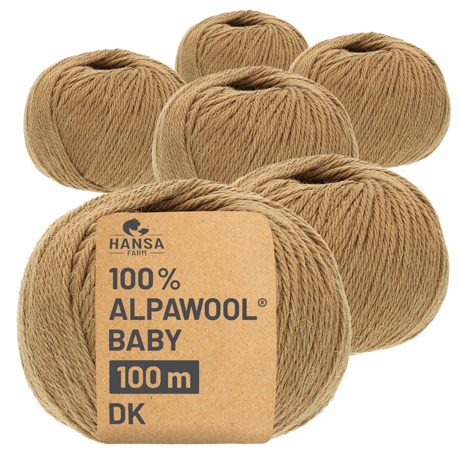 HANSA-FARM 100% Lana di Alpaca in più di 50 Colori (Non Punge), Set da 300g (6 x 50g), Lana di Baby Alpaca Morbida per Maglieria e Uncinetto in 6 spessori di Filato Gomitoli Lana Cappuccino