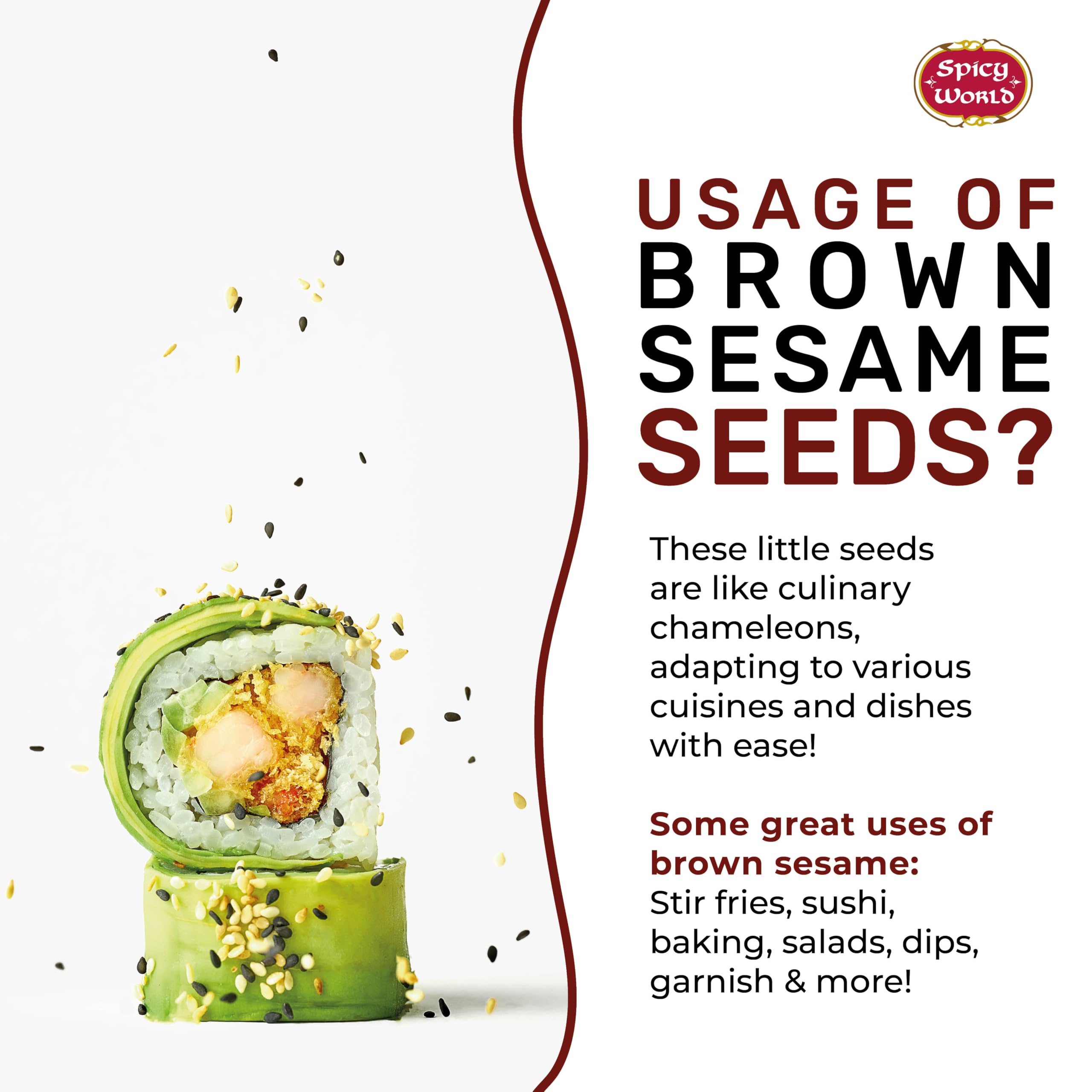 Spicy World Natural Brown Sesame Seeds 3 LB (48oz) - Non-GMO, Vegan, Raw, Unroasted, Unsalted, Plant-Based Protein, Source of Fiber & Iron, Ideal for Topping, Cooking & Baking