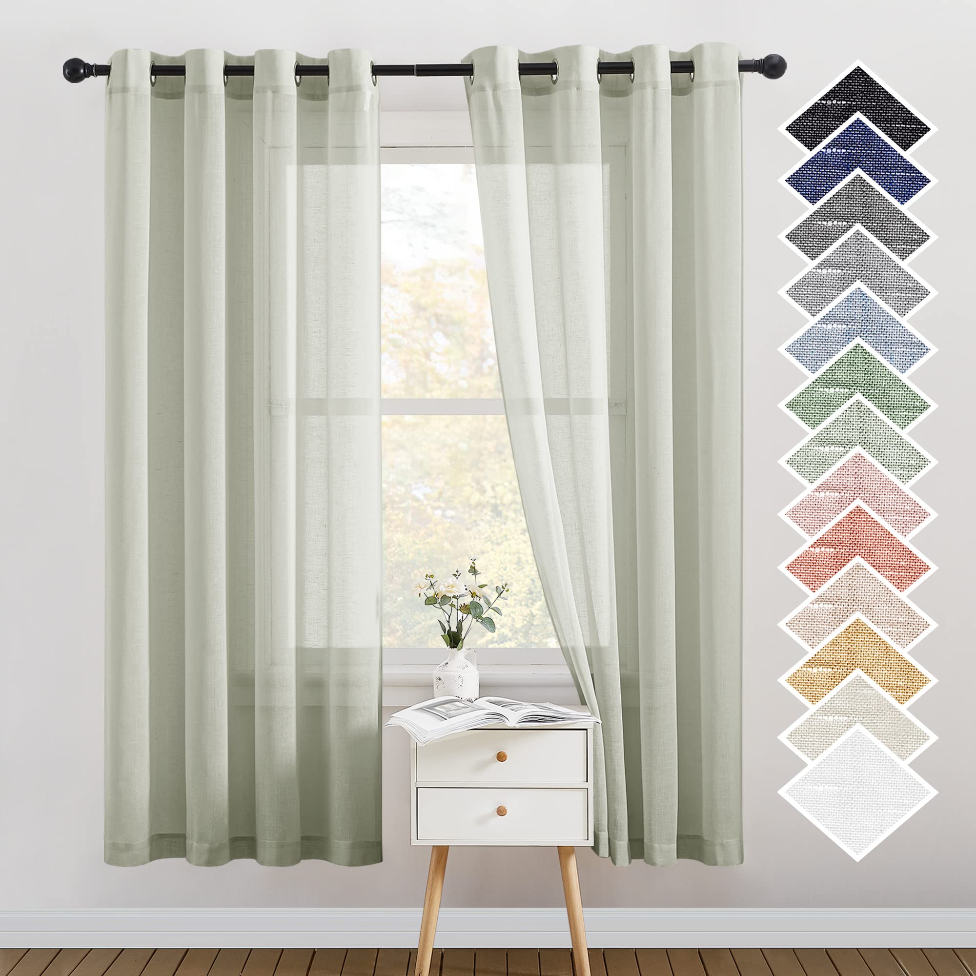 Photo 1 of ***3 SETS*** NICETOWN Flax Linen Sheer Curtains for Bedroom, Retro Grommet Top Linen Blend Semitransparent Privacy Window Treatment Light Filtering for Living Room, Sage Green, 52" W x 72" L,
