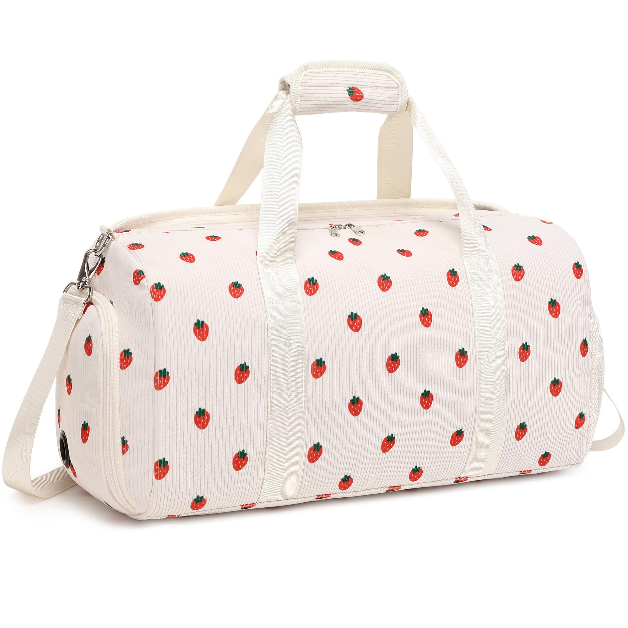 Dance Bag Girls Duffle Bag Gymnastics Bags for Girls Overnight Sleepover Bags with Shoe Compartment and Wet Pocket,Strawberry Shape Corduroy