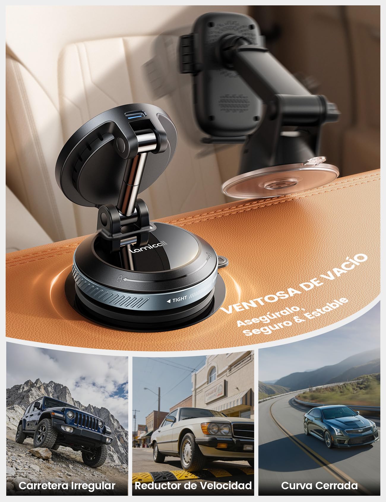 Lamicall 15W Cargador Inalámbrico Coche para MagSafe - [30KG Succión Fuerte] Magnético Soporte Cargador Movil Coche con Ventosa de Vacío, Fuerte Imán, para iPhone Series 17 16 15 14 13 12