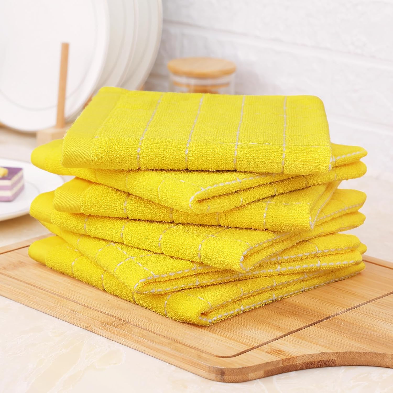 Homaxy 100% Cotton Terry Kitchen Dish Cloths, Ultra Soft and Absorbent Dish Towels for Kitchen, Perfect for Drying and Washing Dishes, 8 Pack, 12 x 12 Inches, Yellow - Image 8