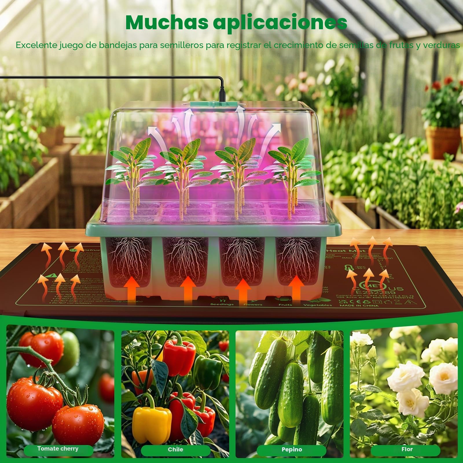 YAUNGEL Semilleros de Germinacion con Luces de Crecimiento y Almohadilla Térmica, 5 Piezas Mini Invernadero de Cultivo con Regulador de Termostato Brillo Ajustable, Lnvernadero con Tapa y Ventilación