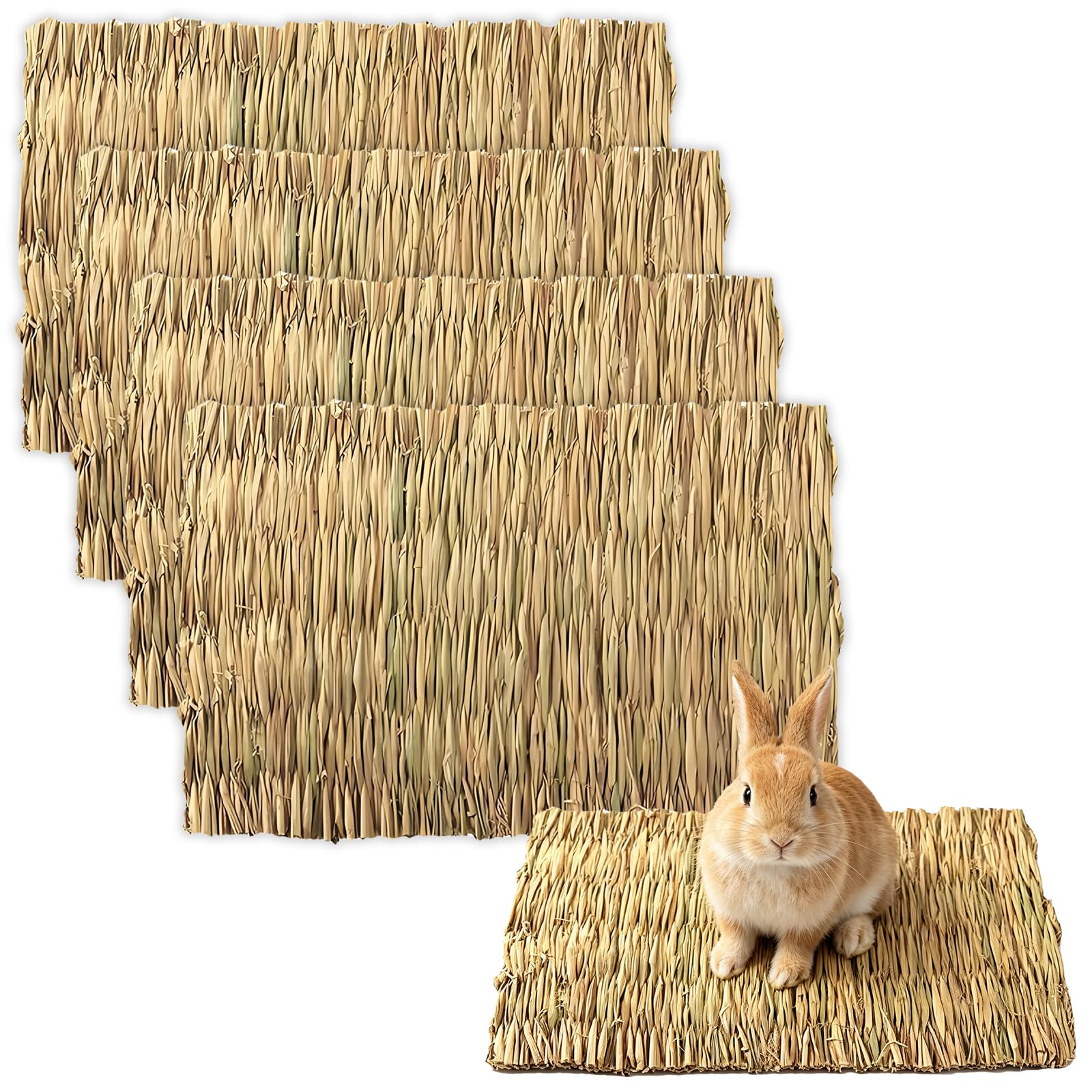 Binmiza 4 Pcs Woven Bed Mats for Rabbits, Rabbit Grass Mat, Rabbit Scratch Mats for Rabbits Bunny Chew Toys Woven Bed Mat for Guinea Pig Squirrel Cat Dog Hamster Parrot Chinchilla and Small Animal.