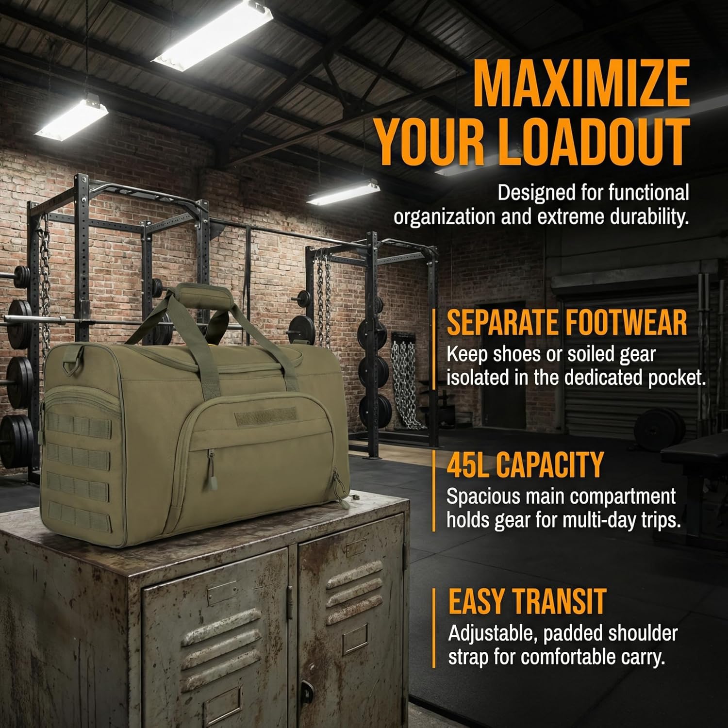 Military Tactical Outdoor Gym Bag Small Duffel Bag with Shoes Compartment for Sports Travel Camping Hunting (B-Green) - Image 7