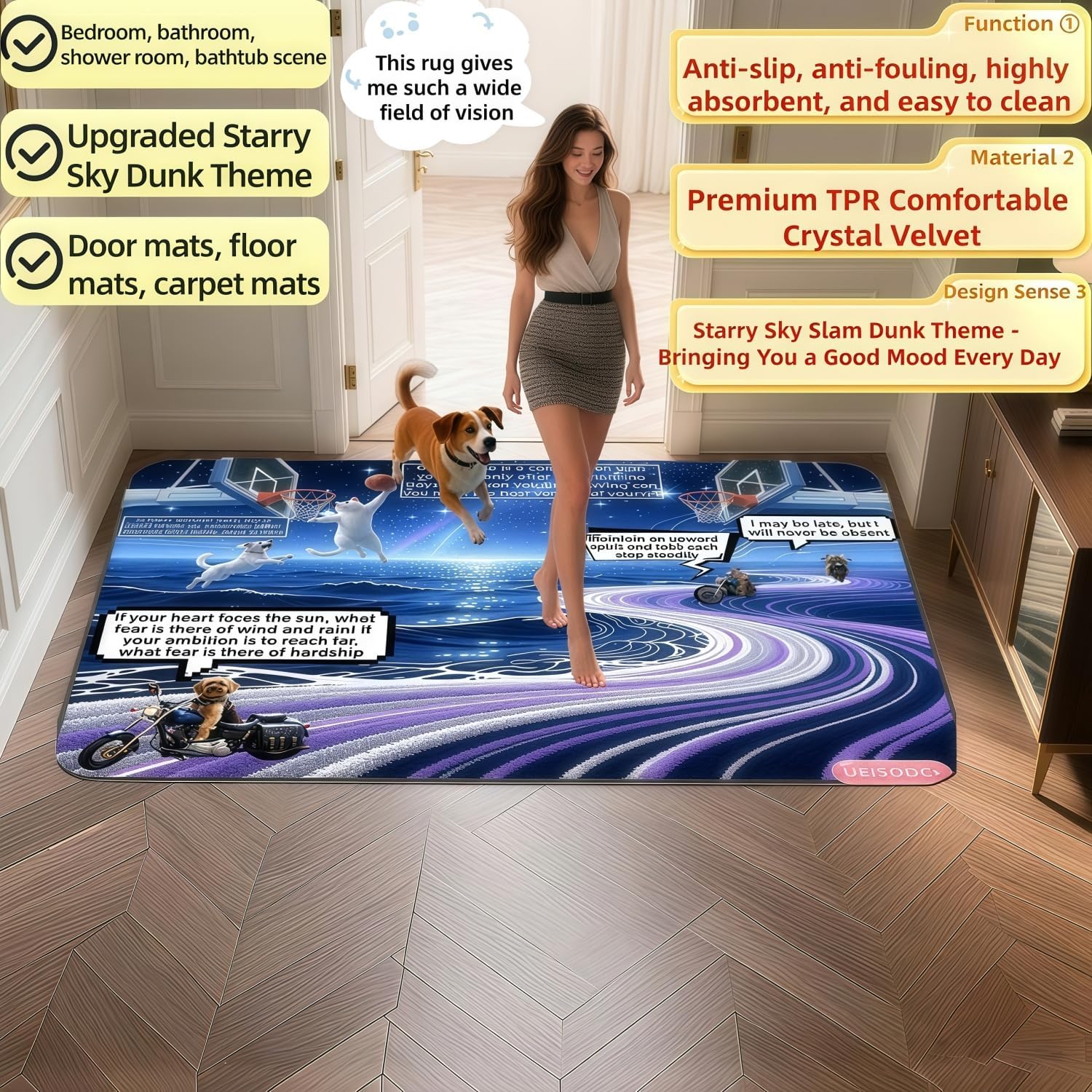 Outdoor doormat，bathroom non-slip mat, anti-slip, water-absorbent, decontamination and wear-resistant, 2Piece 16*24，24*36 inch, TPR eco-friendly and odorless, exquisite pet-themed design to hide dirt