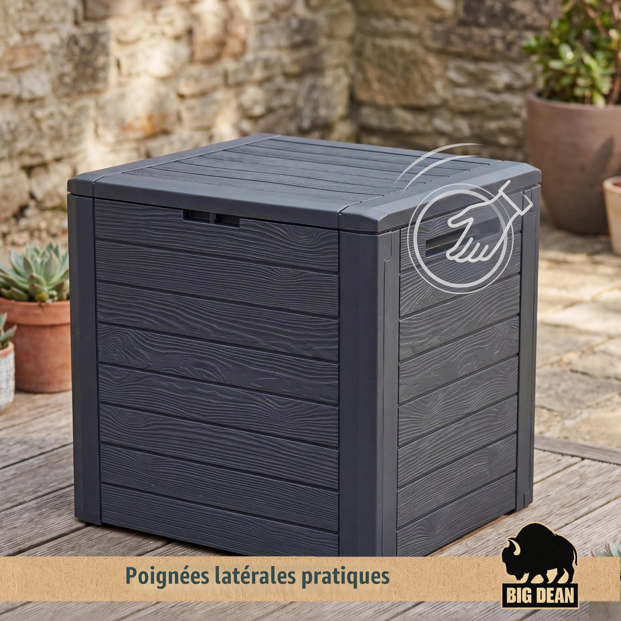 BigDean Petite boîte de jardin compacte 140 l, idéale pour balcon et petites surfaces, aspect bois