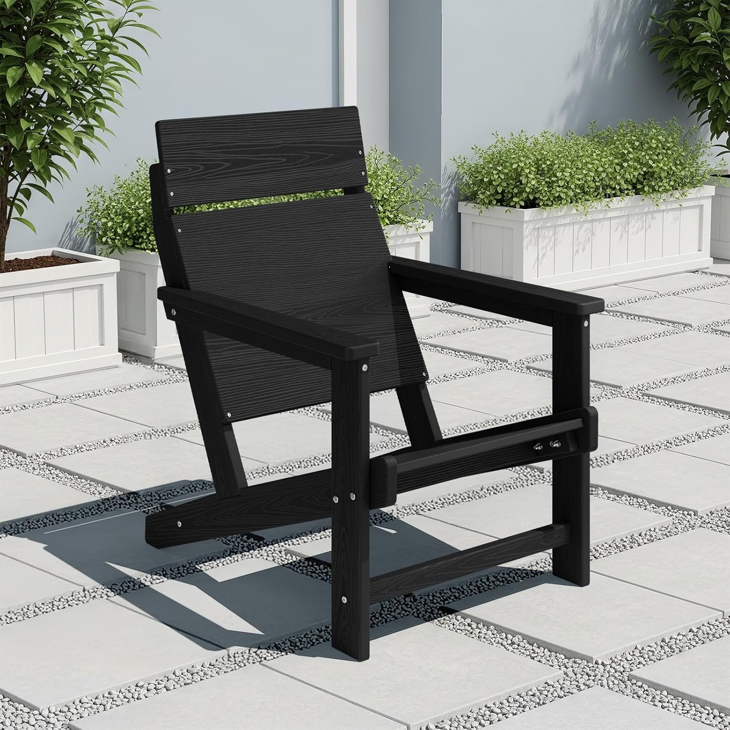 Adirondack Chair, Outdoor Patio Lawn Chairs, Outside HDPE Chairs with One-Piece Backrest for Lawn, Yard & Poolside, Black