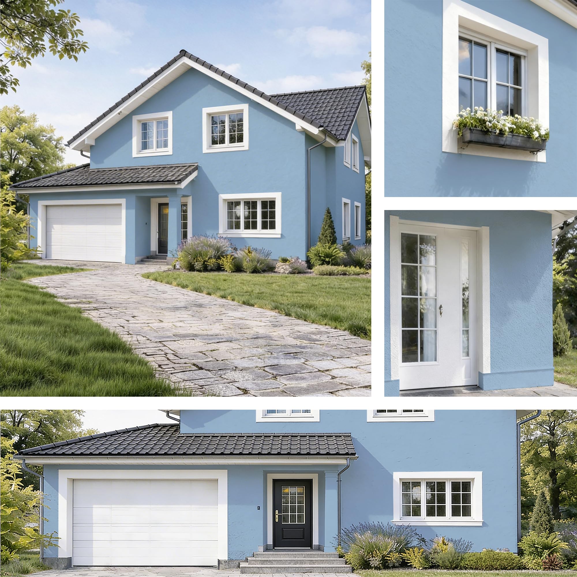 derendo Fassadenfarbe Blau ULTRA Silikonharzfarbe Taubenblau aussen 10l | Für Putz Beton, Abperleffekt, wasserabweisend, UV-beständig, hohe Deckkraft, rissfüllend, diffusionsoffen, Made in Germany,