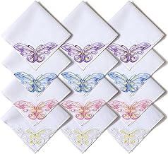 Selected Hanky Women's Cotton Handkerchiefs with Butterfly Lace at Corner, Ladies Hankies 12 Pcs, Handkerchiefs of Textiles