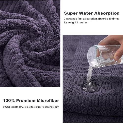 Miniatura 2 de Juego de 4 toallas de baño de gran tamaño de 35 x 70 pulgadas, toallas de baño extra grandes y suaves de 600 GSM, altamente absorbentes, de secado