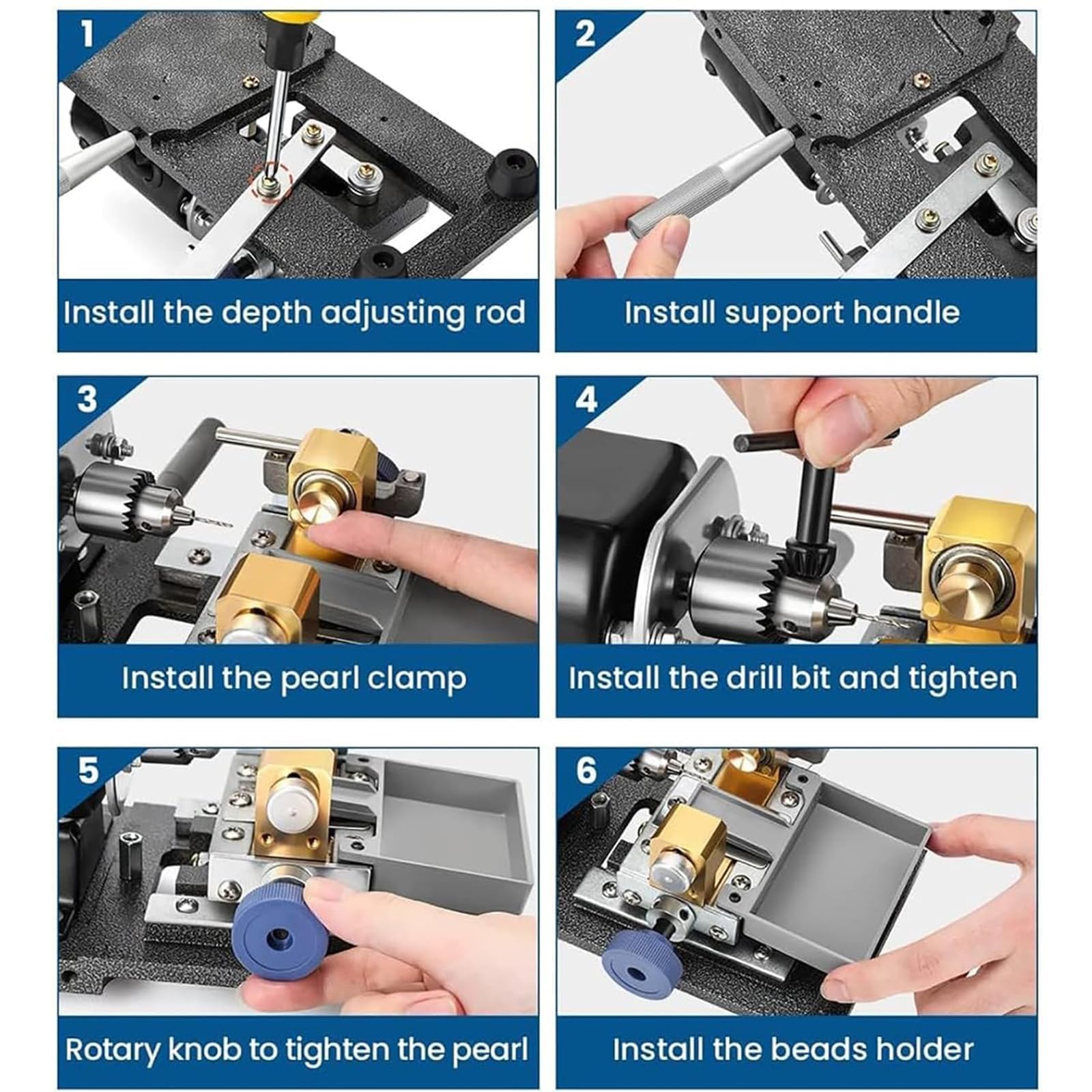 Foratrice per perline, direzione della punta del trapano regolabile, include 15 paia di morsetti, materiale ABS resistente, ideale per conchiglie, coralli e pietre d'ambra