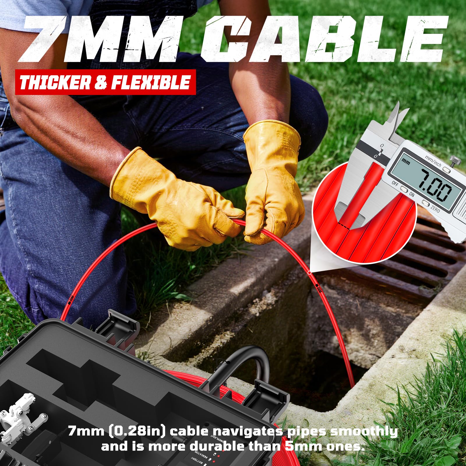 Telecamera Ispezione Tubi 50M con Segnale a 512Hz, 1080P Videoispezione per Tubazioni, Autolivellante, DVR, Per Ispezione Tubi Fognature, Piscine e Scarichi, Impermeabile IP68