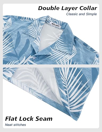 Miniatura 6 de BOJIN Camisas hawaianas de manga corta con botones para hombre, camisas casuales de verano, estampado floral tropical, camisas de playa Aloha