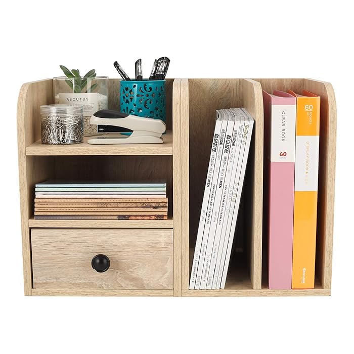 Buy Desktop Bookshelf Wood Desk Organizer Shelf Bookcase with 6