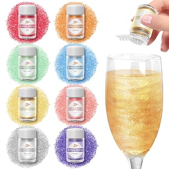 Edible Glitter for Cocktails, Luster Dust Edible Powders for Drink, Cake Decorating, 8 Colors Food Grade Glitter Set, Edible Sprinkles for Cookies, Cupcakes, Chocolates and Party, 5g/Bottle