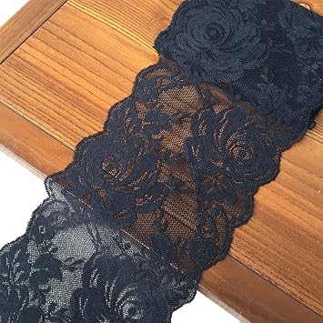 6 Inches Wide Stretchy Lace Ribbon Elastic Trim Fabric with Floral Pattern for Bridal Wedding Decorations , Sewing DIY Making and DIY Crafts-5 Yards 8051 Black