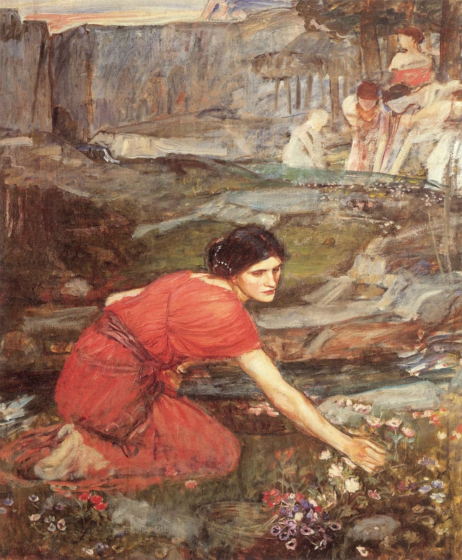 SERENDIPITP Aesthetic Poster Photo Wall Print Retro Picture Gathering Flowers in a Devonshire Garden by John William Waterhouse Modern Wall Artwork for Home Decor 60x90cm